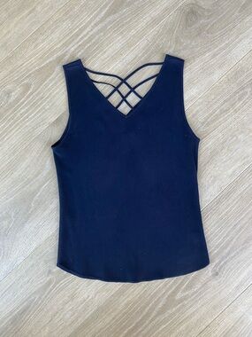 Dana Buchman Navy Crisscross Back Sleeveless Top Size Large